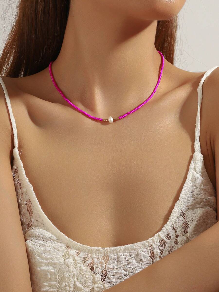 SHEIN قلادة بوهيمية باللؤلؤ العذراء الطازج