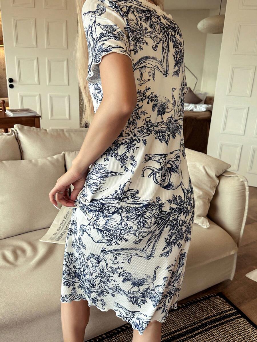 SHEIN كيمونو قصير بأكمام قصيرة مطبوع بطراز آسيوي
