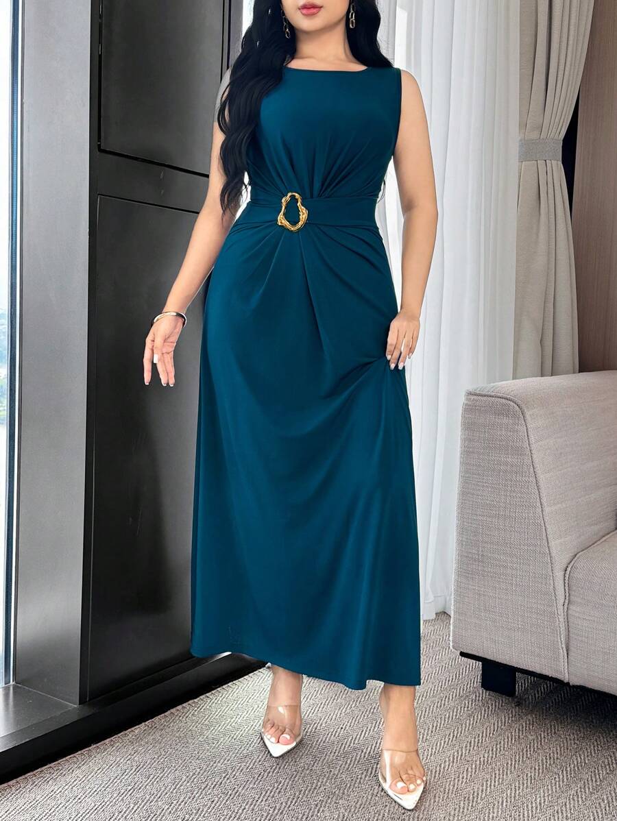 SHEIN Feyla فستان مزين عند الخصر المجعد والمقنع