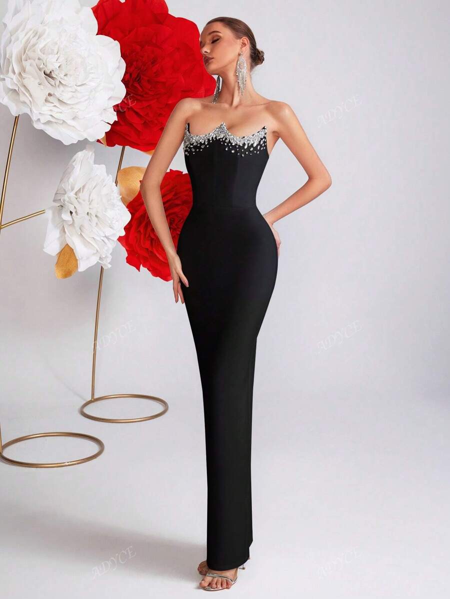 SHEIN ADYCE ثوب سهرة بتصميم مطرز بالراين ستون مع فتحة خلفية