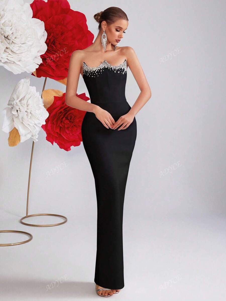 SHEIN ADYCE ثوب سهرة بتصميم مطرز بالراين ستون مع فتحة خلفية