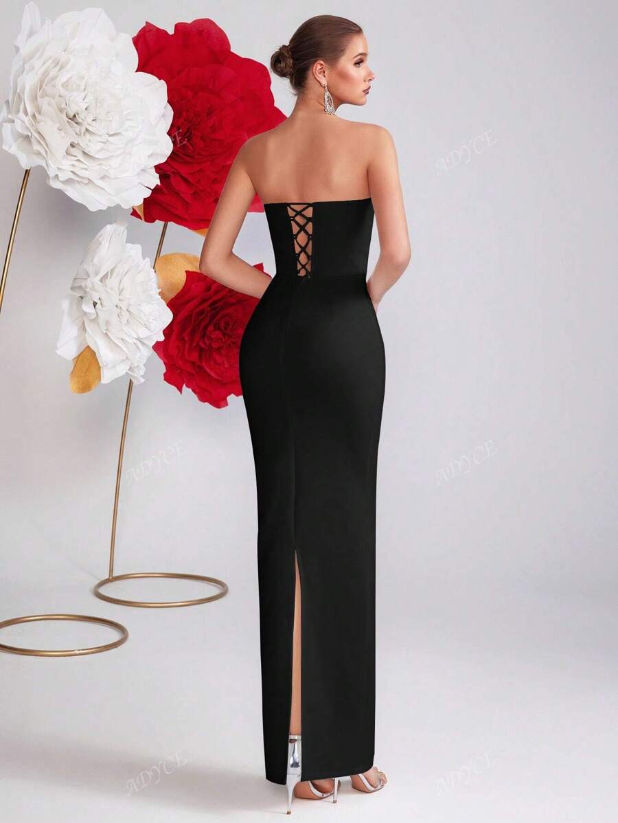 SHEIN ADYCE ثوب سهرة بتصميم مطرز بالراين ستون مع فتحة خلفية