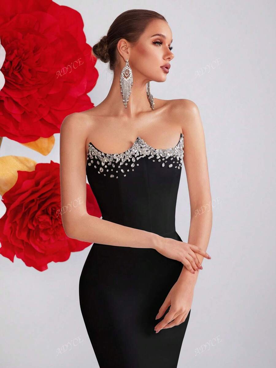 SHEIN ADYCE ثوب سهرة بتصميم مطرز بالراين ستون مع فتحة خلفية