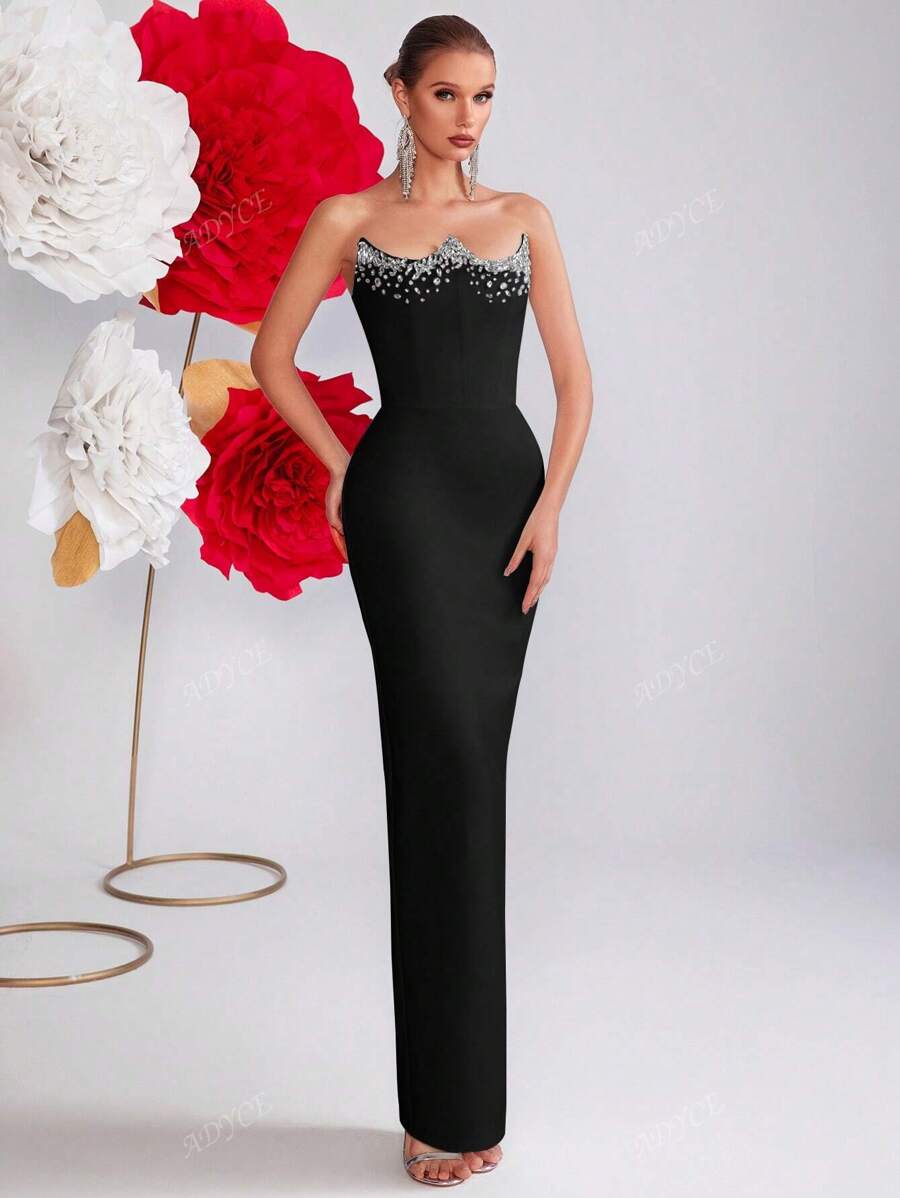 SHEIN ADYCE ثوب سهرة بتصميم مطرز بالراين ستون مع فتحة خلفية