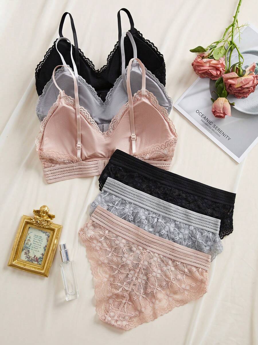 SHEIN حمالات صدر فرتسية 3 اطقم بدون سلك