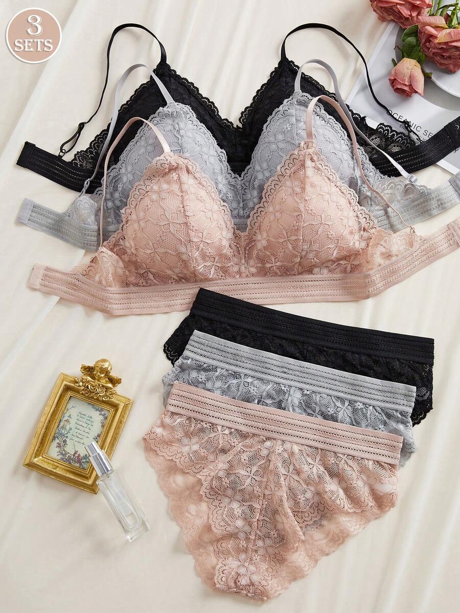 SHEIN حمالات صدر فرتسية 3 اطقم بدون سلك