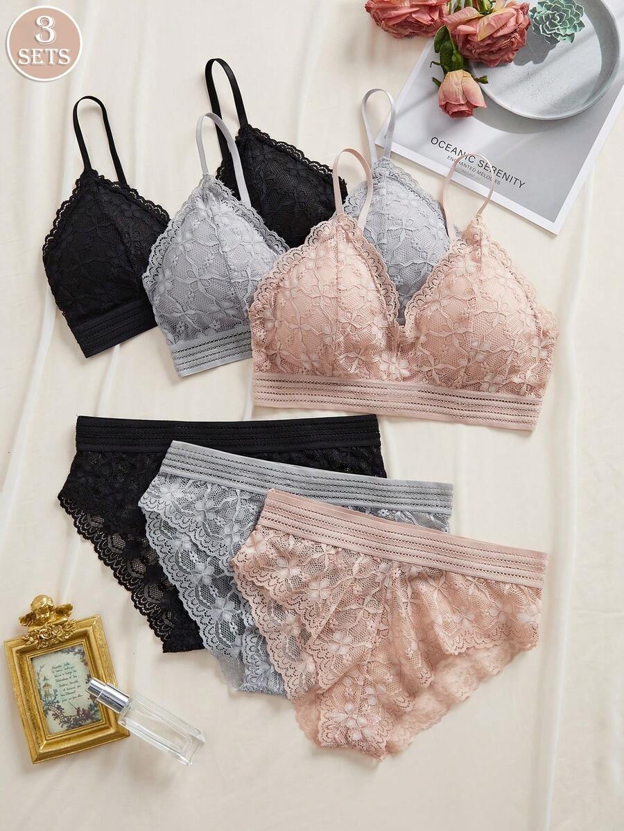 SHEIN حمالات صدر فرتسية 3 اطقم بدون سلك