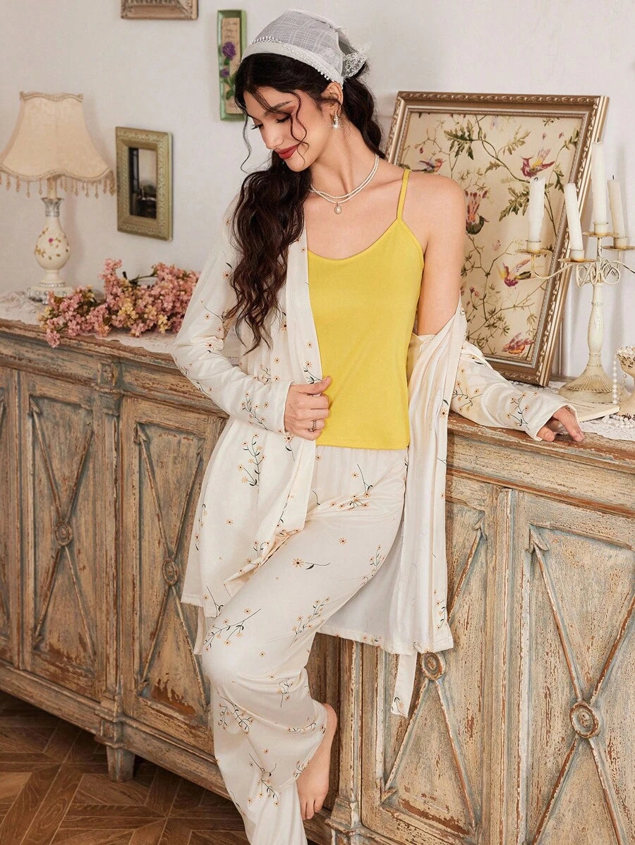 SHEIN CottageSlumber طقم نوم نسائي 3 قطع بزهور صغيرة