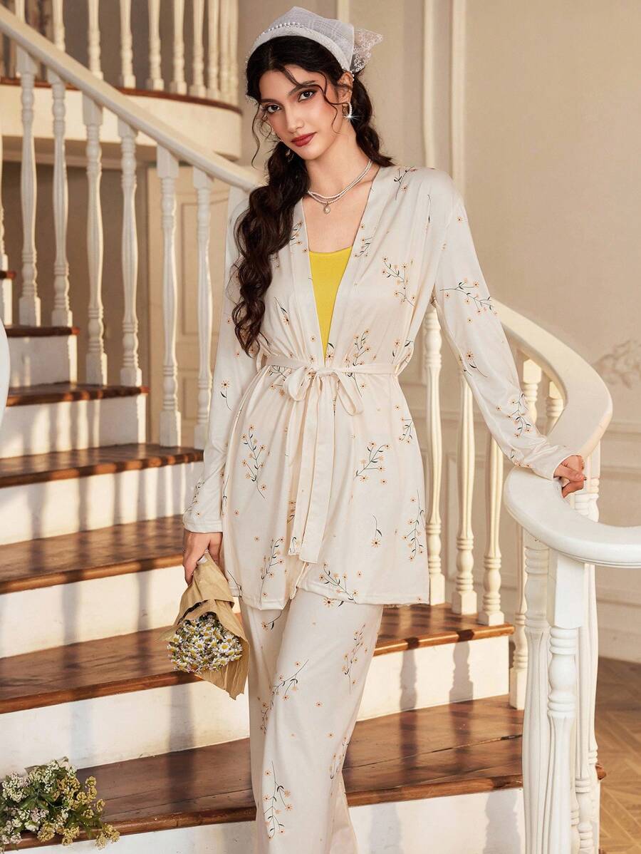 SHEIN CottageSlumber طقم نوم نسائي 3 قطع بزهور صغيرة
