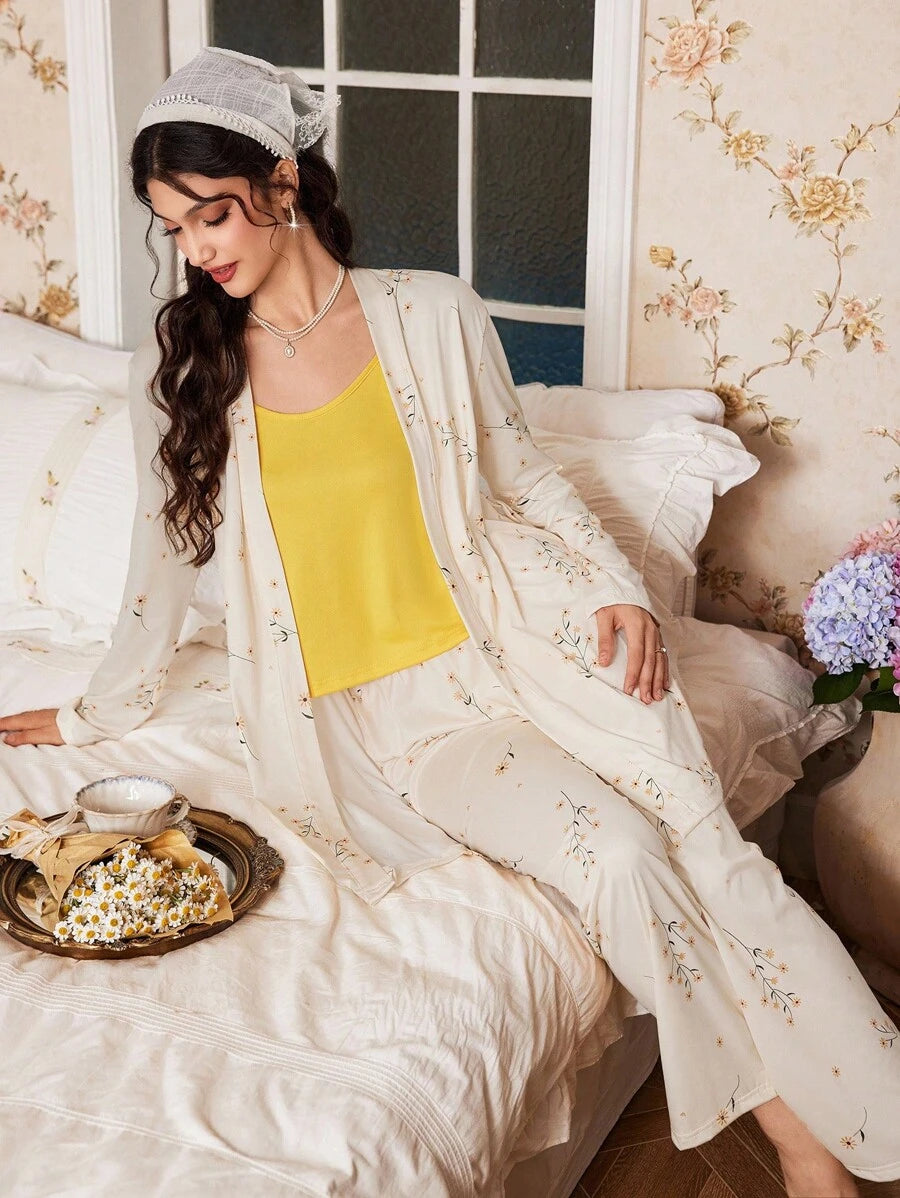 SHEIN CottageSlumber طقم نوم نسائي 3 قطع بزهور صغيرة