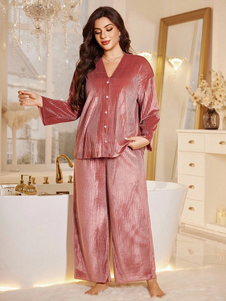 SHEIN LuxeNights طقم بيجامة أحمر داكن
