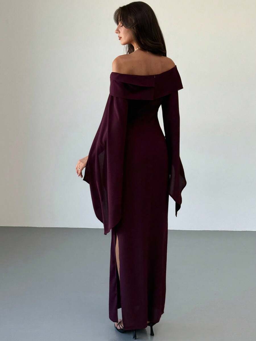 SHEIN Aloruh فستان بكتف مكشوف مع شق جانبي