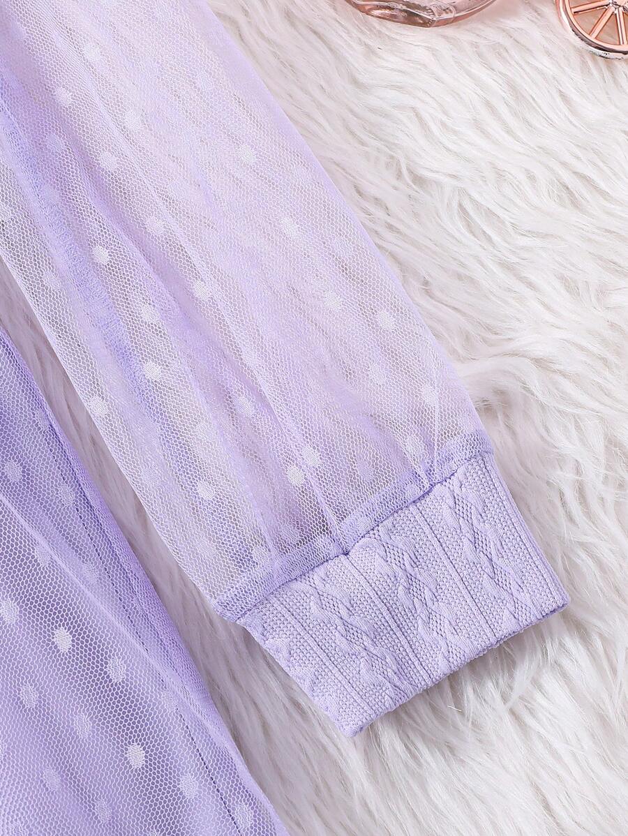 SHEIN Kids فستان بنات اكمام شبكة منتفضة