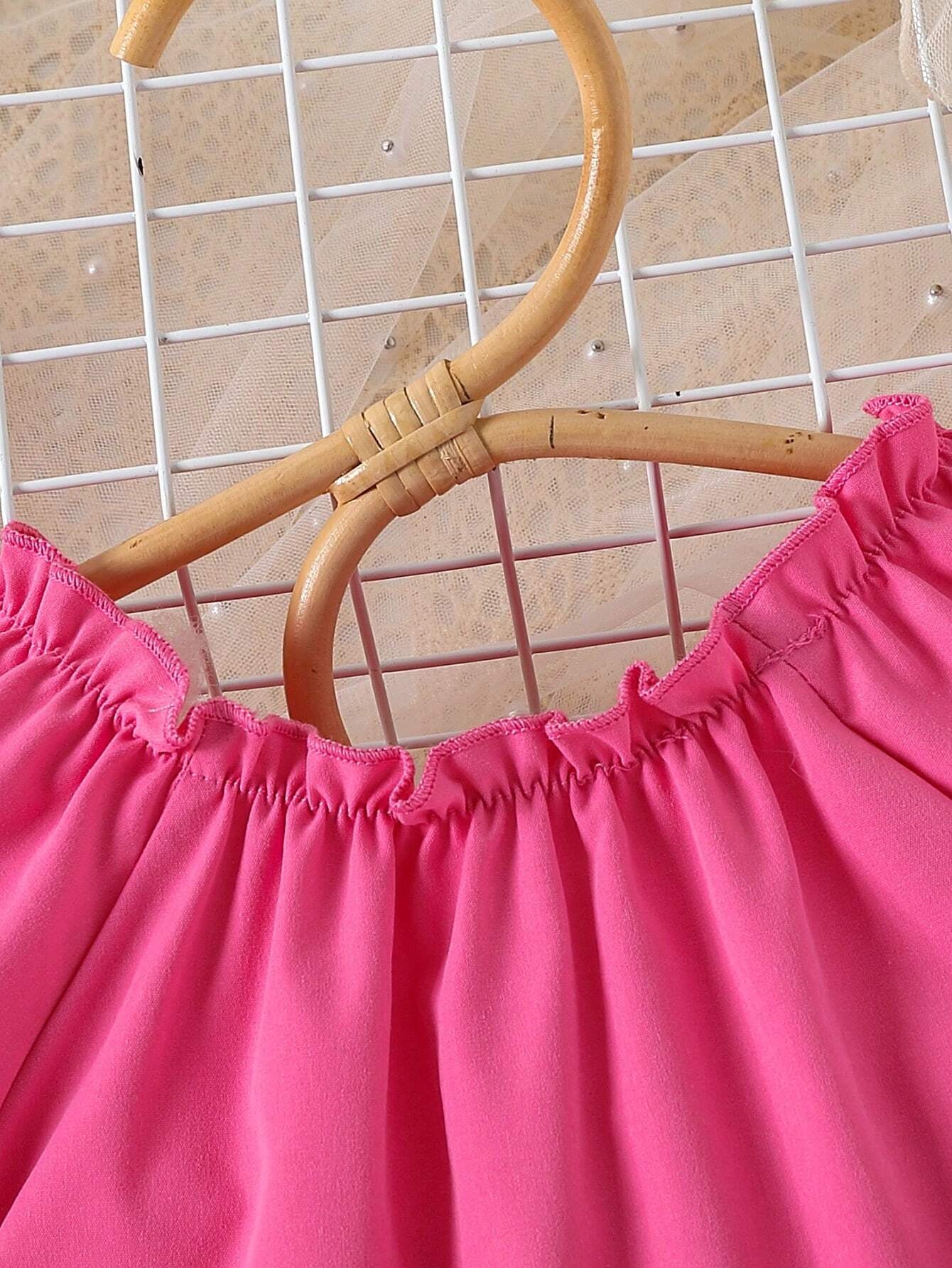 Baby Girl Floral Appliques Frill Trim off Shoulder Dress
