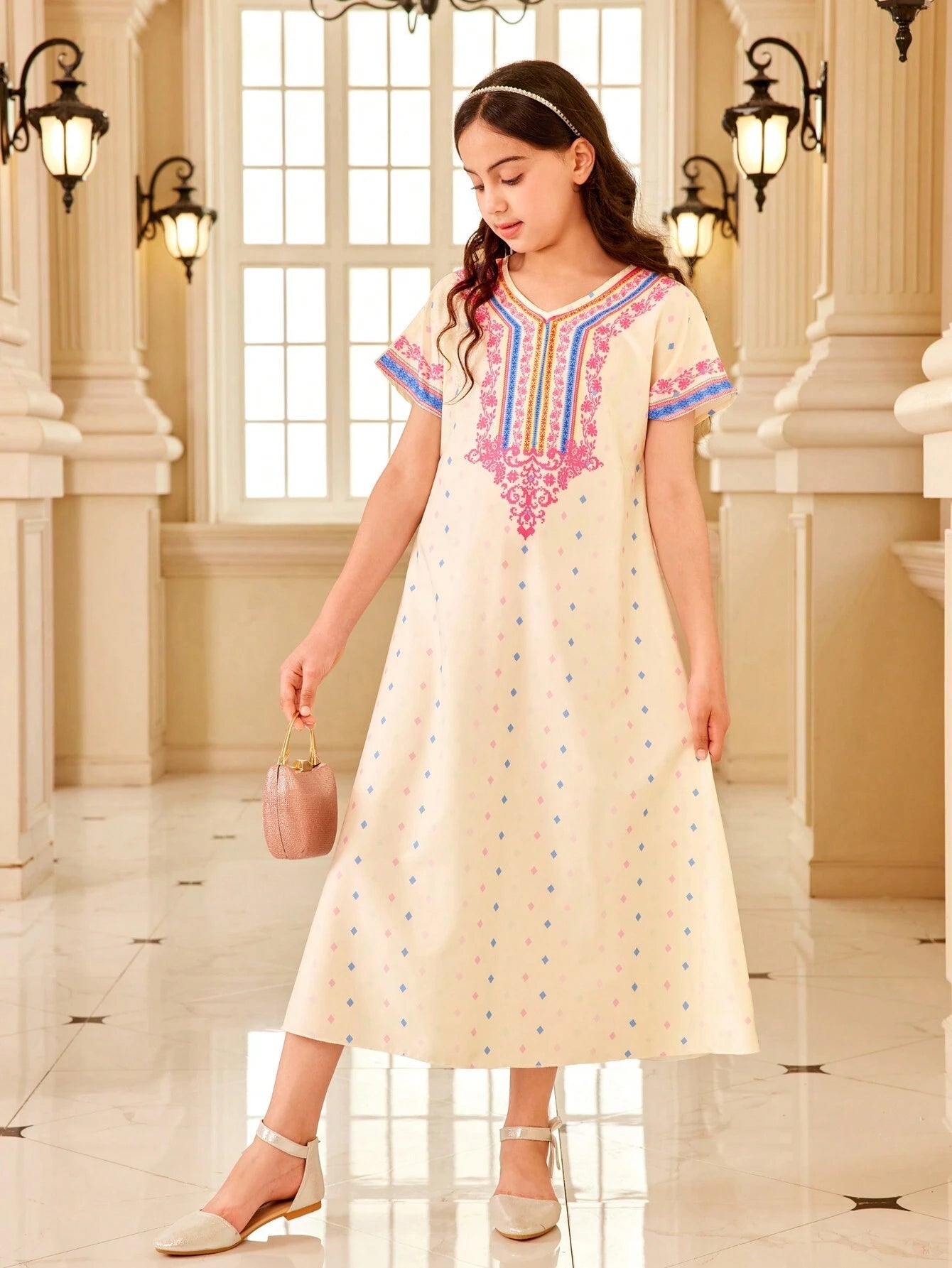 Tween Girls' Elegant Long Printed Dress