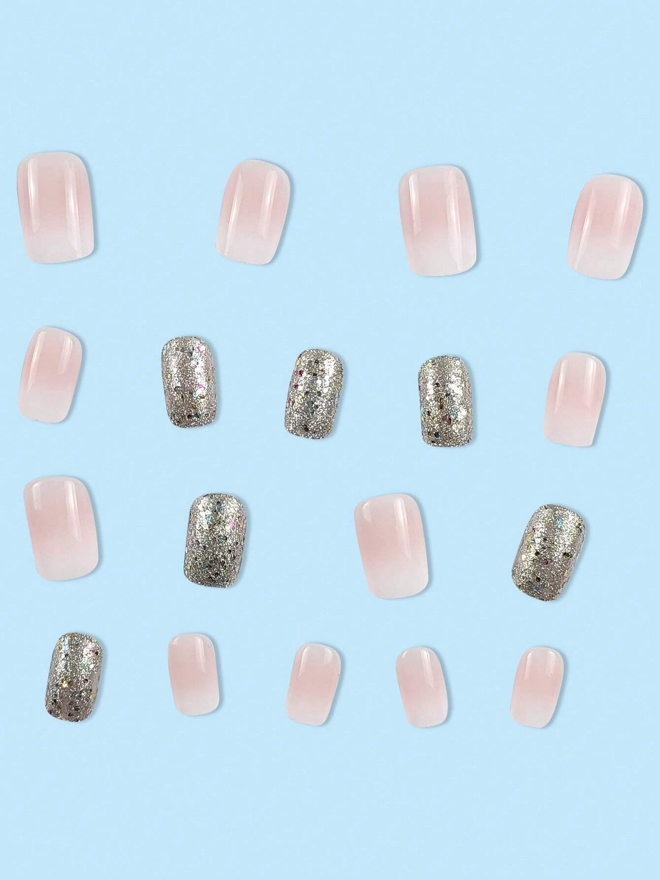 Upgrade Your Appearance: 24Pcs/Set Short Oval Shaped Ice-Clear & Pink & White Ombre False Nails, Suitable for Party, Dance & Daily Style Wear