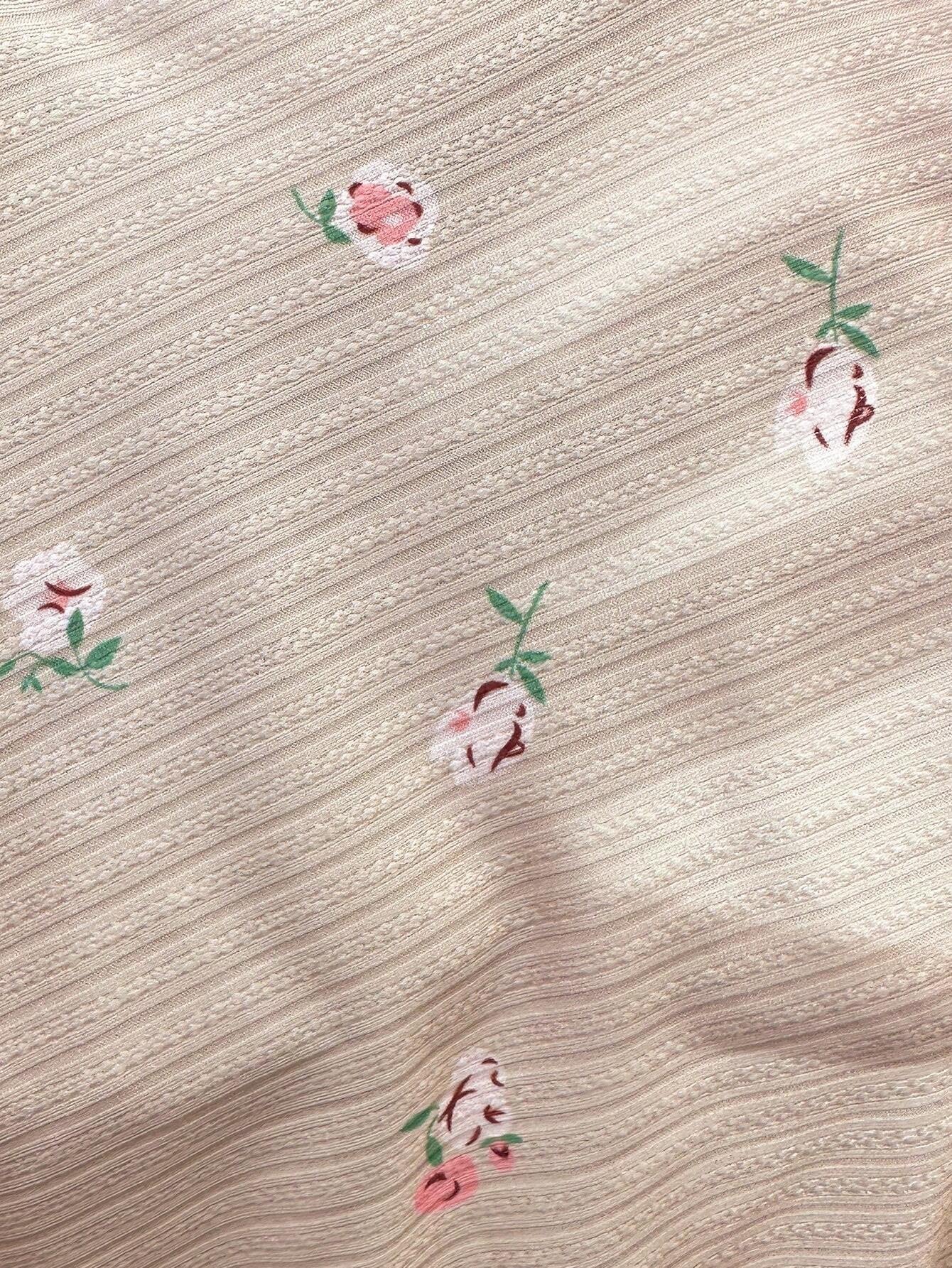 Floral Print Lettuce Trim Bow Front PJ Set