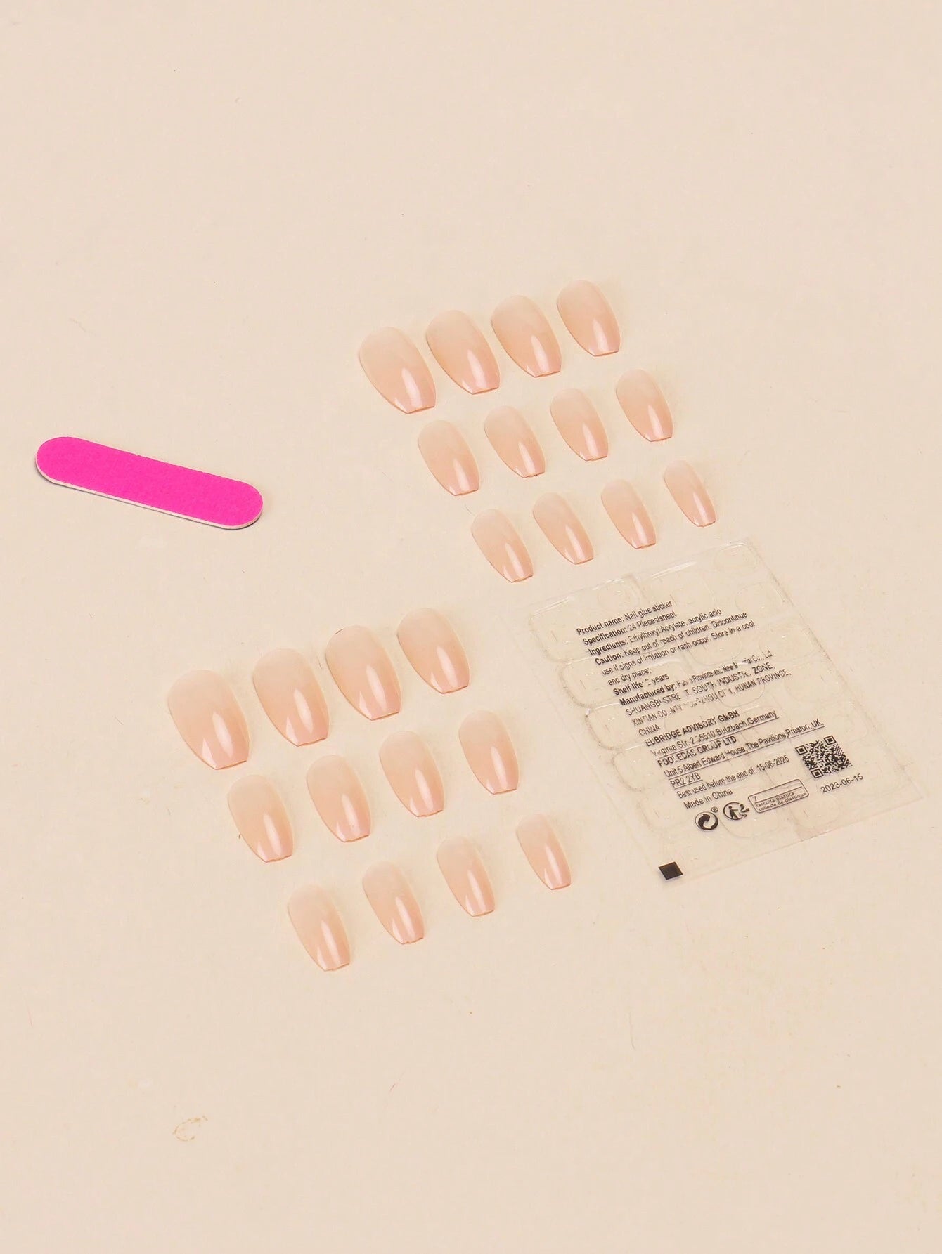 Instantly Elevate Your Style with 24Pcs Ballet Shape Short-Length Nude Color, Pearl-Luster, Glitter Nail Stickers (Japanese Style) + 1Pc Jelly Glue + 1Pc Nail File Suitable for Party, Dance, and Daily Wear