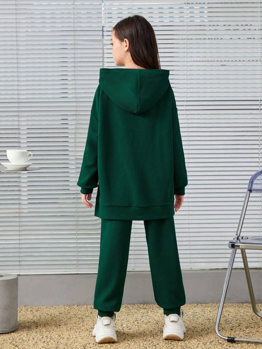 SHEIN هودي وبنطلون رياضي منخفض الاكتاف بنت طفل