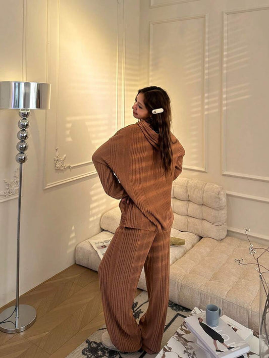 SHEIN مجموعة رداء نوم بقطعتين للمراهقات، قميص كنزة برقبة طويل الأكمام بقلنسوة واسع الساق مريح، مناسب للخريف والشتاء