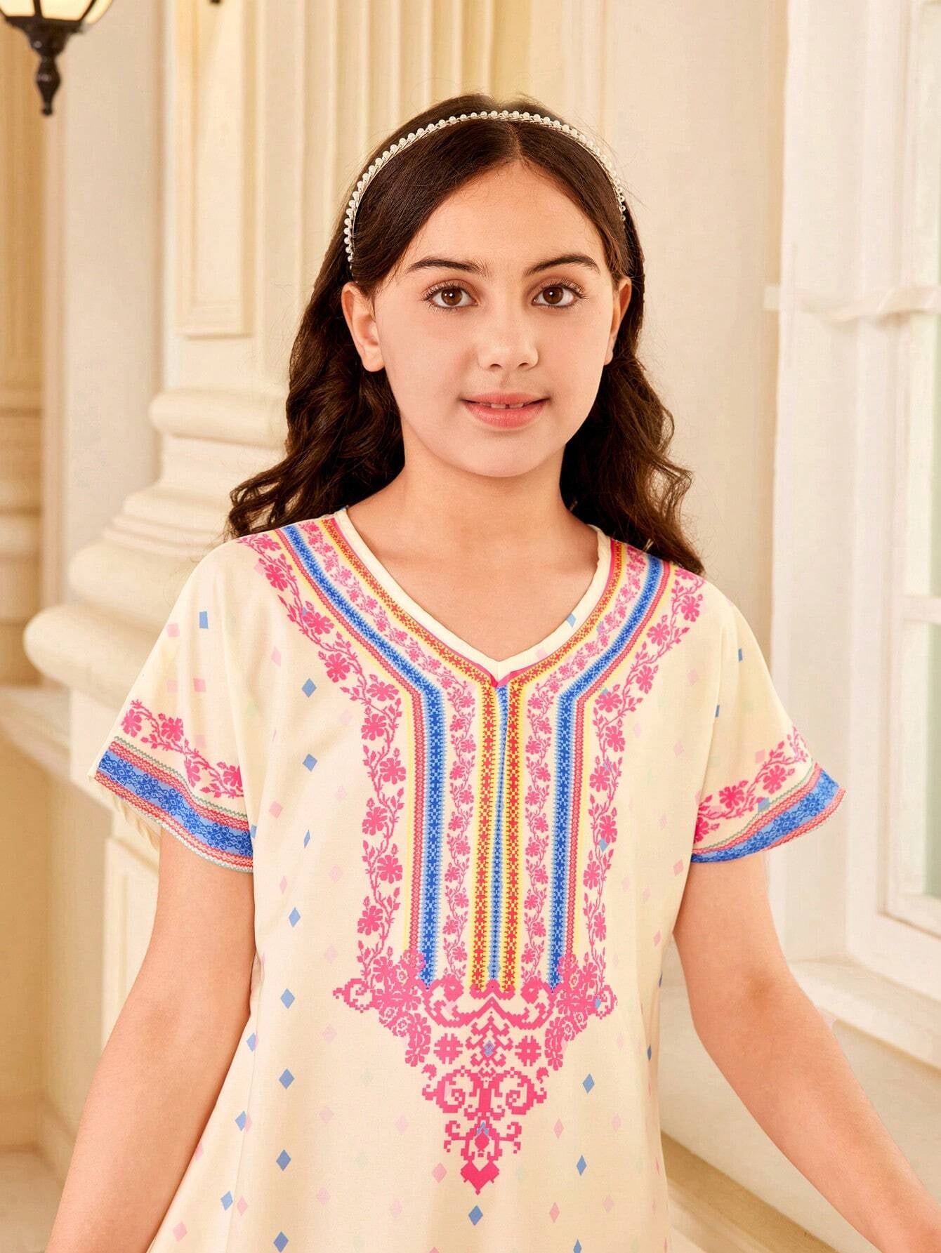Tween Girls' Elegant Long Printed Dress