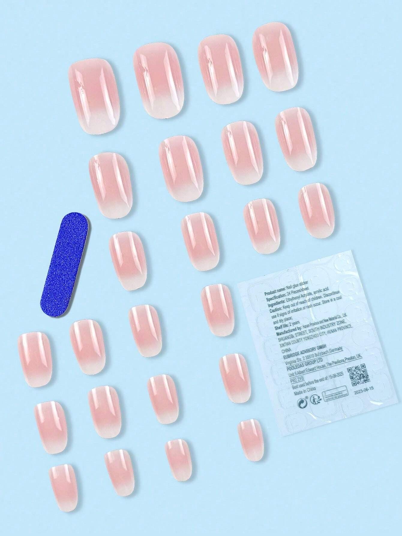 Upgrade Your Appearance: 24Pcs/Set Short Oval Shaped Ice-Clear & Pink & White Ombre False Nails, Suitable for Party, Dance & Daily Style Wear