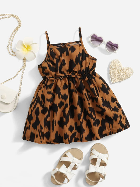 Baby Girl Allover Print Bow Front Cami Dress