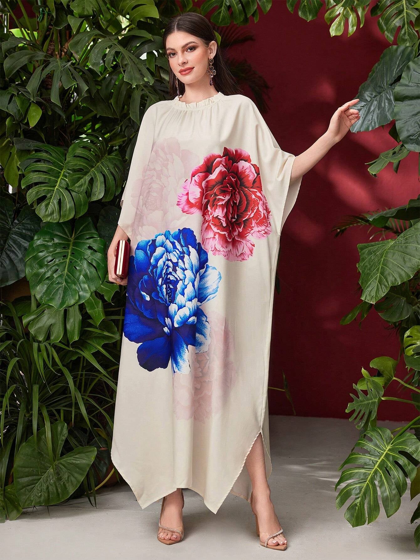 Najma Floral Printed Batwing Sleeve Dress