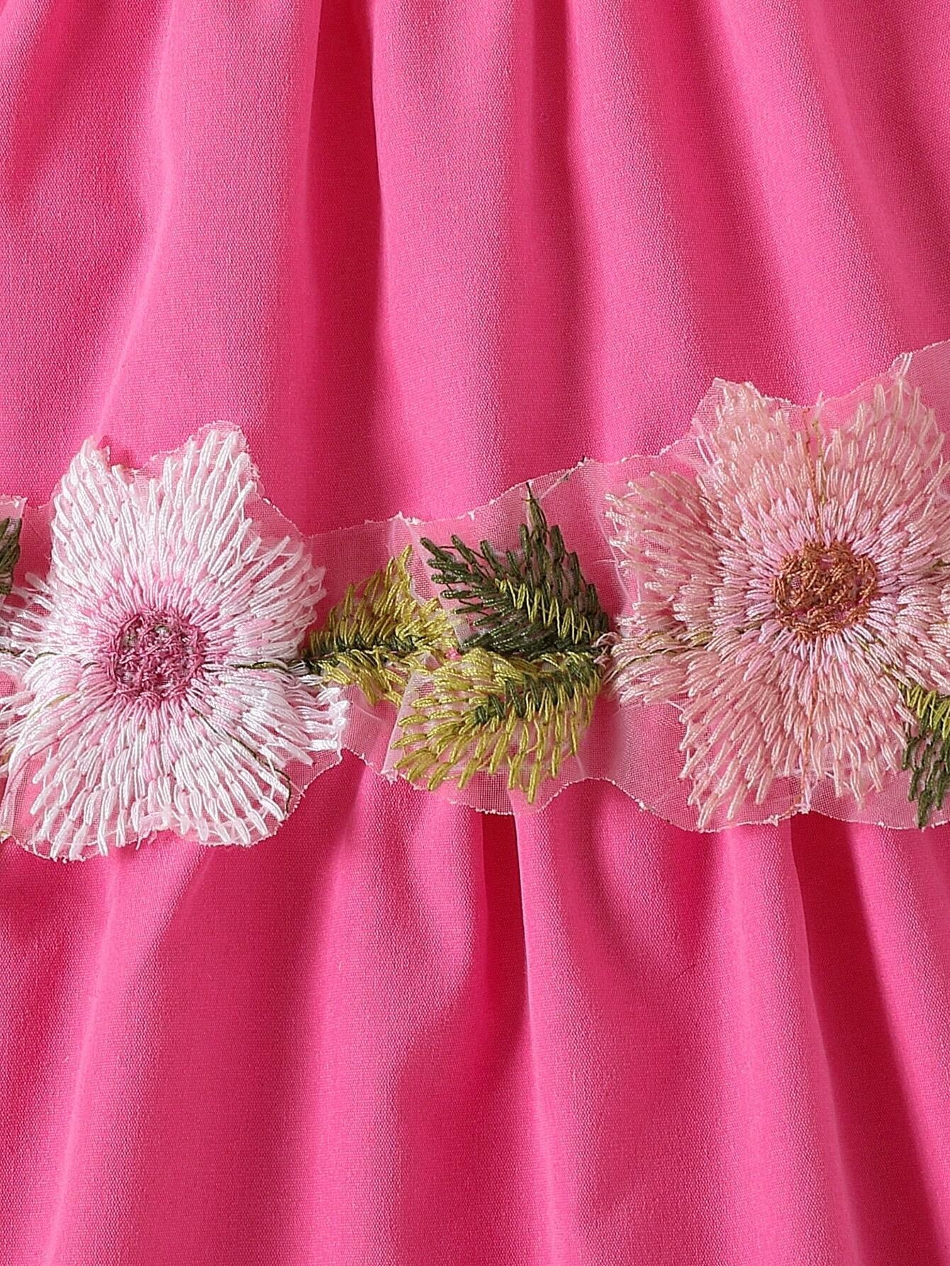 Baby Girl Floral Appliques Frill Trim off Shoulder Dress