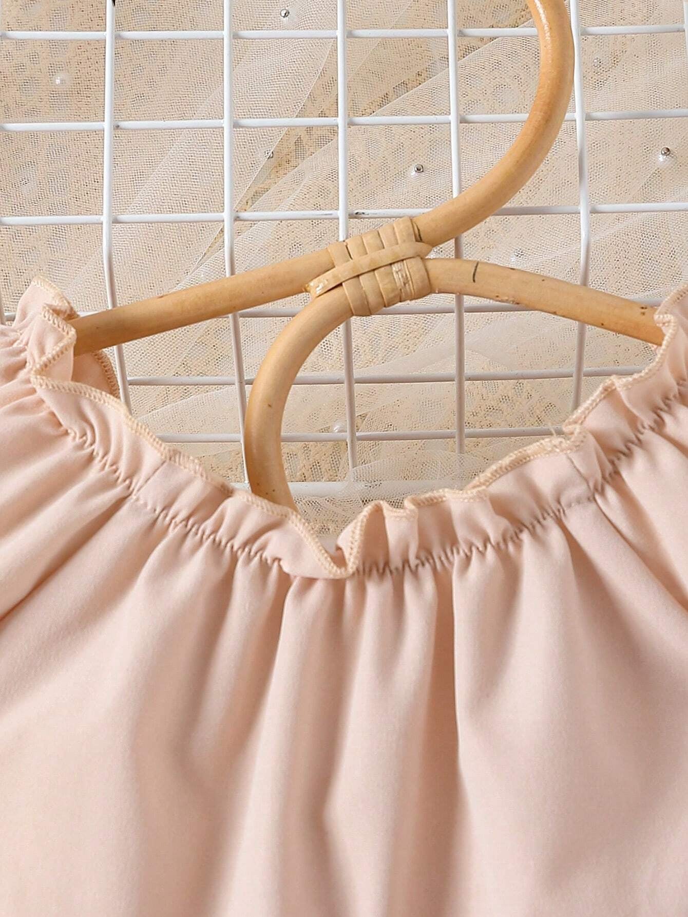 Baby Girl Floral Appliques Frill Trim off Shoulder Dress