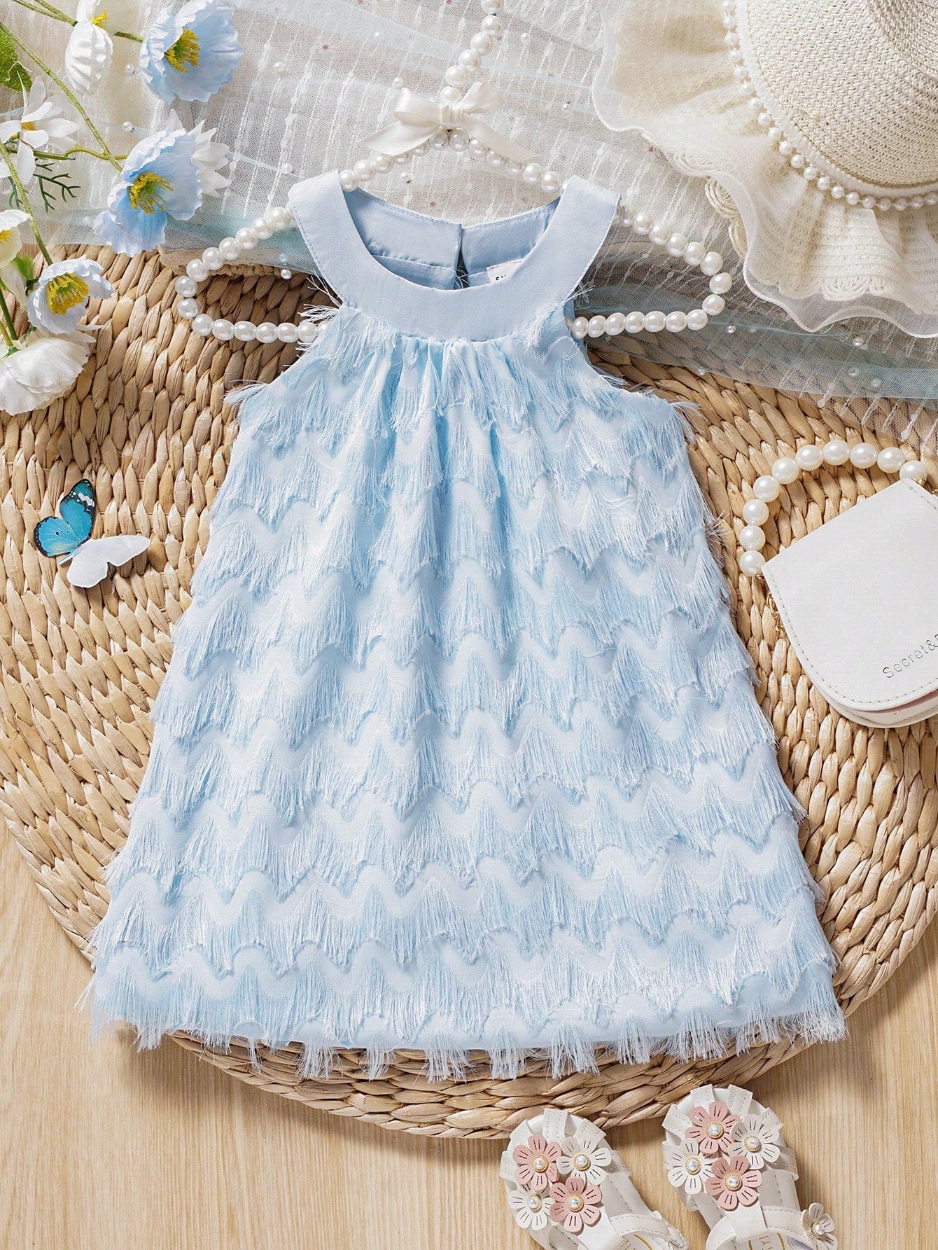 Baby Girls' Elegant Summer Fringed Halterneck Dress, Perfect
