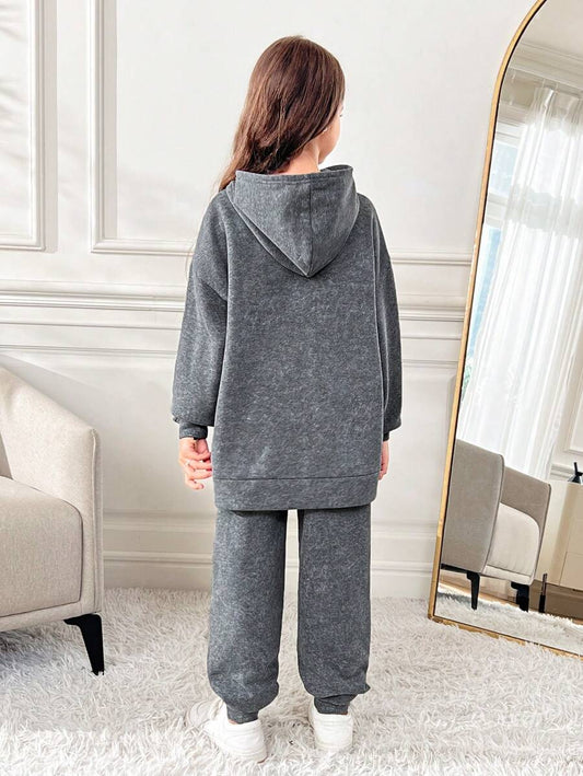 SHEIN مجموعة هوديي وبناطيل مريحة وفضفاضة للفتيات المراهقات قطعتان ، إطلالة بسيطة متعددة الاستخدامات