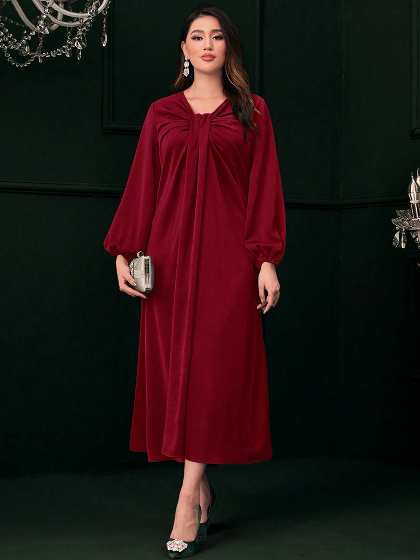 Mulvari Ruched Front Lantern Sleeve Dress