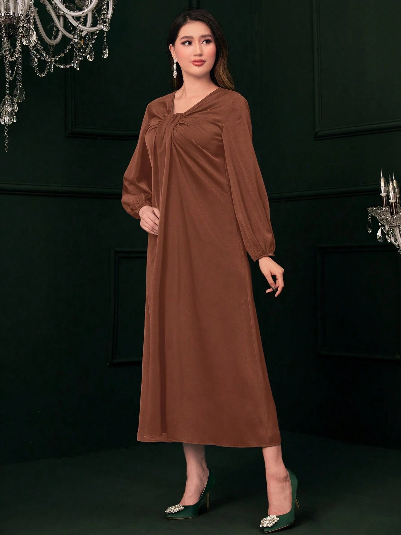 Mulvari Ruched Front Lantern Sleeve Dress