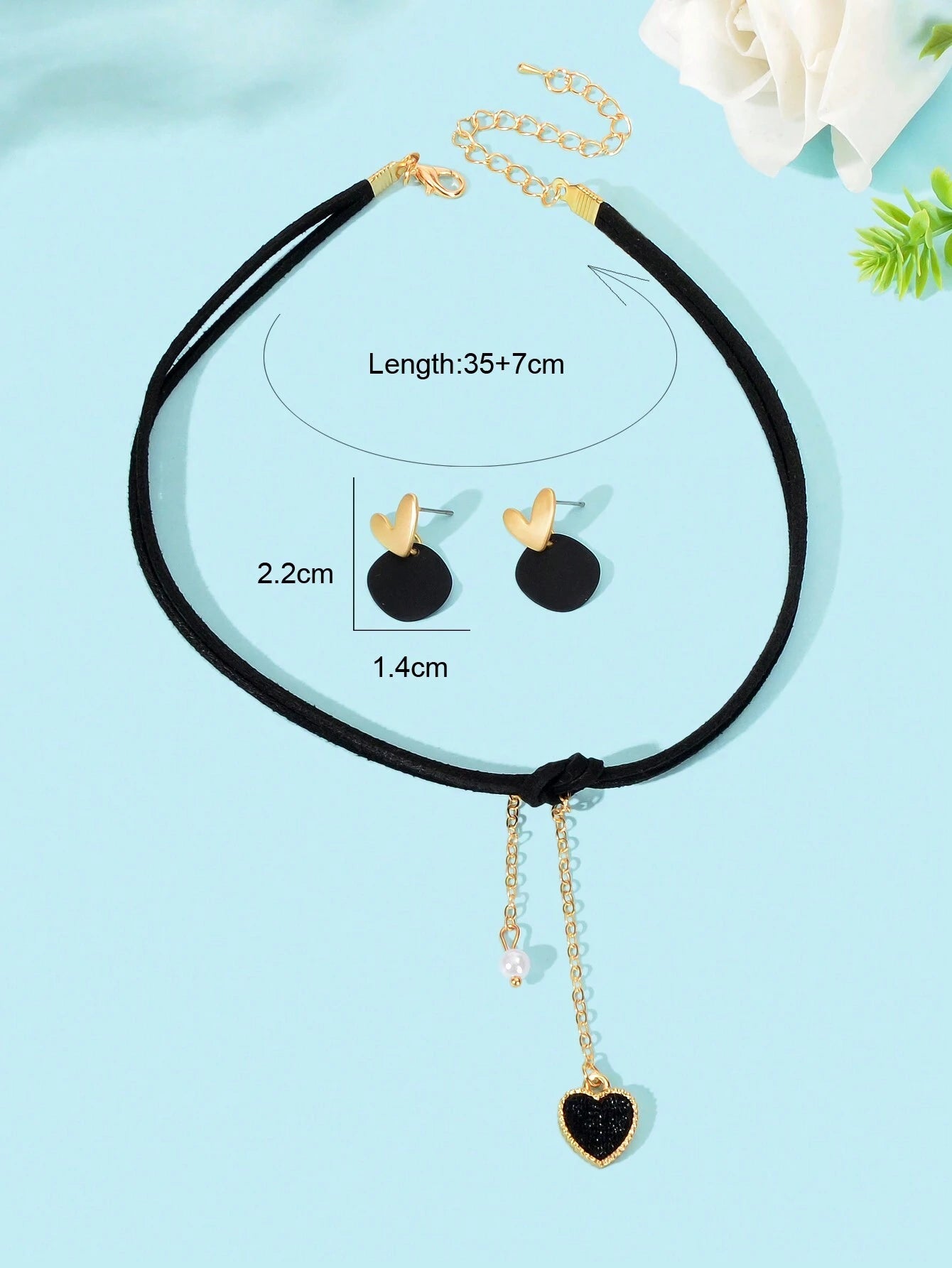 3Pcs Retro Jewelry Set Black Tattoo Choker Heart Pendant Necklace Geometric Stud Earrings for Women