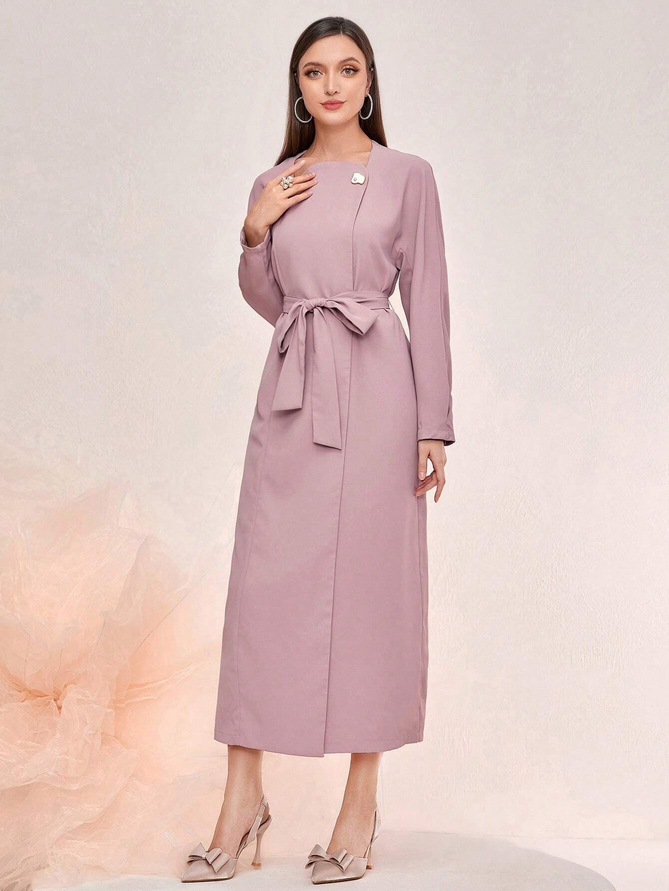 Modely Asymmetrical Neck Belted Dress
