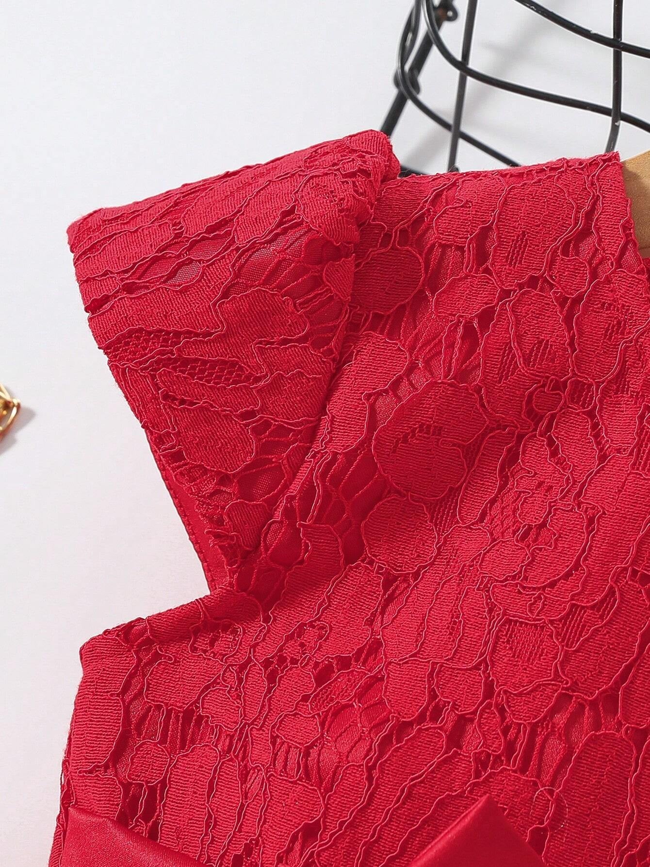 Young Girl Gorgeous Butterfly Bow Decoration Patchwork Lace Tulle Dress