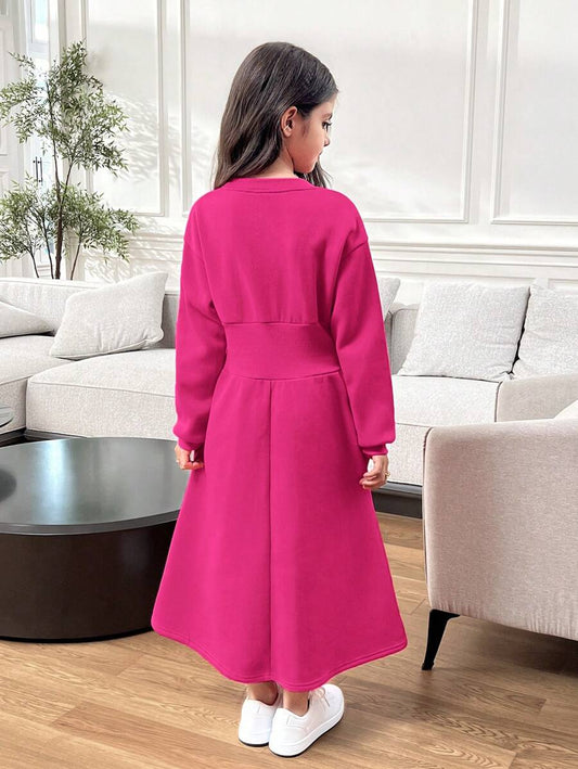 SHEIN فستان بلوزة رياضية فضفاضة على شكل حرف A مع خصر مكدس للبنات المراهقات ، نمط عارض مع ياقة مستديرة