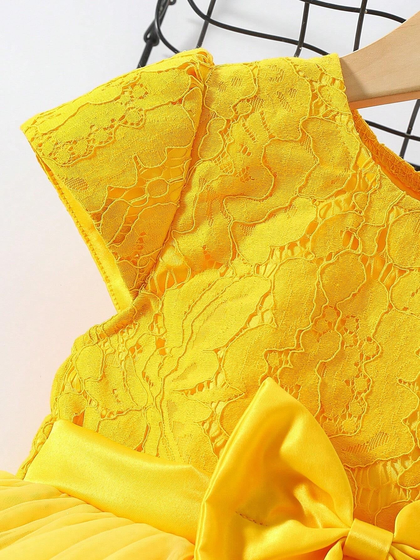 Young Girl Gorgeous Butterfly Bow Decoration Patchwork Lace Tulle Dress
