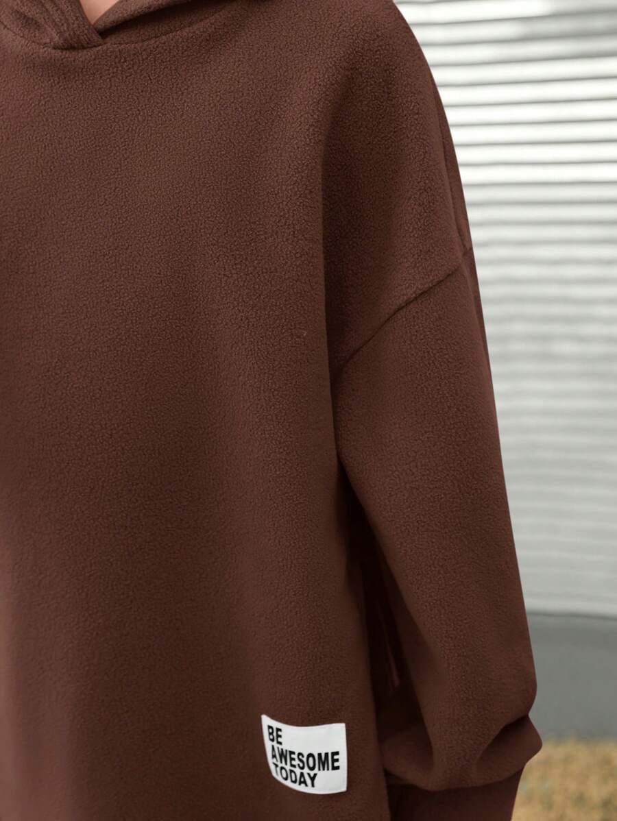 SHEIN بنت طفل مدرز بالحروف منخفض الاكتاف هودي & بنطلون بساق واسع