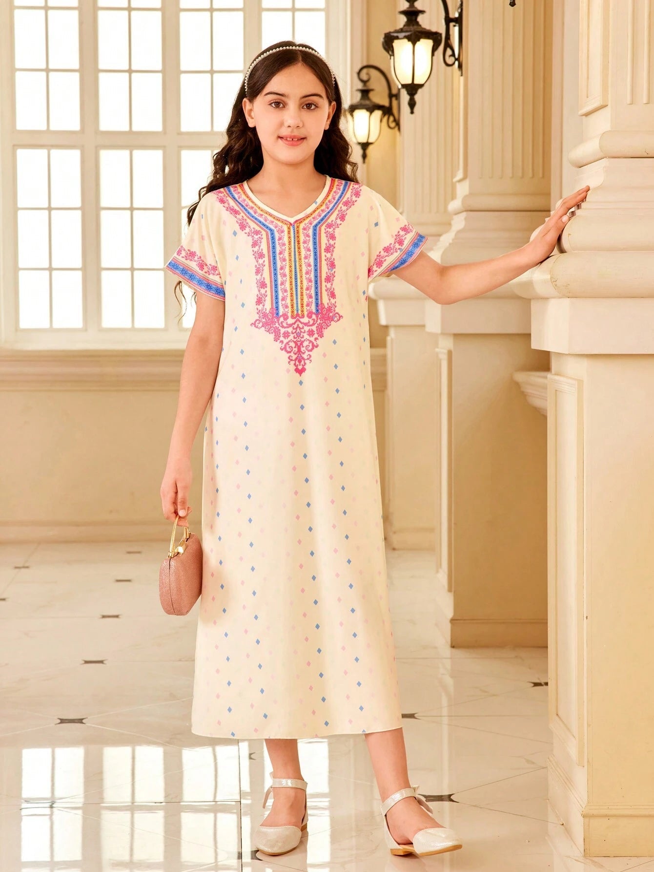 Tween Girls' Elegant Long Printed Dress