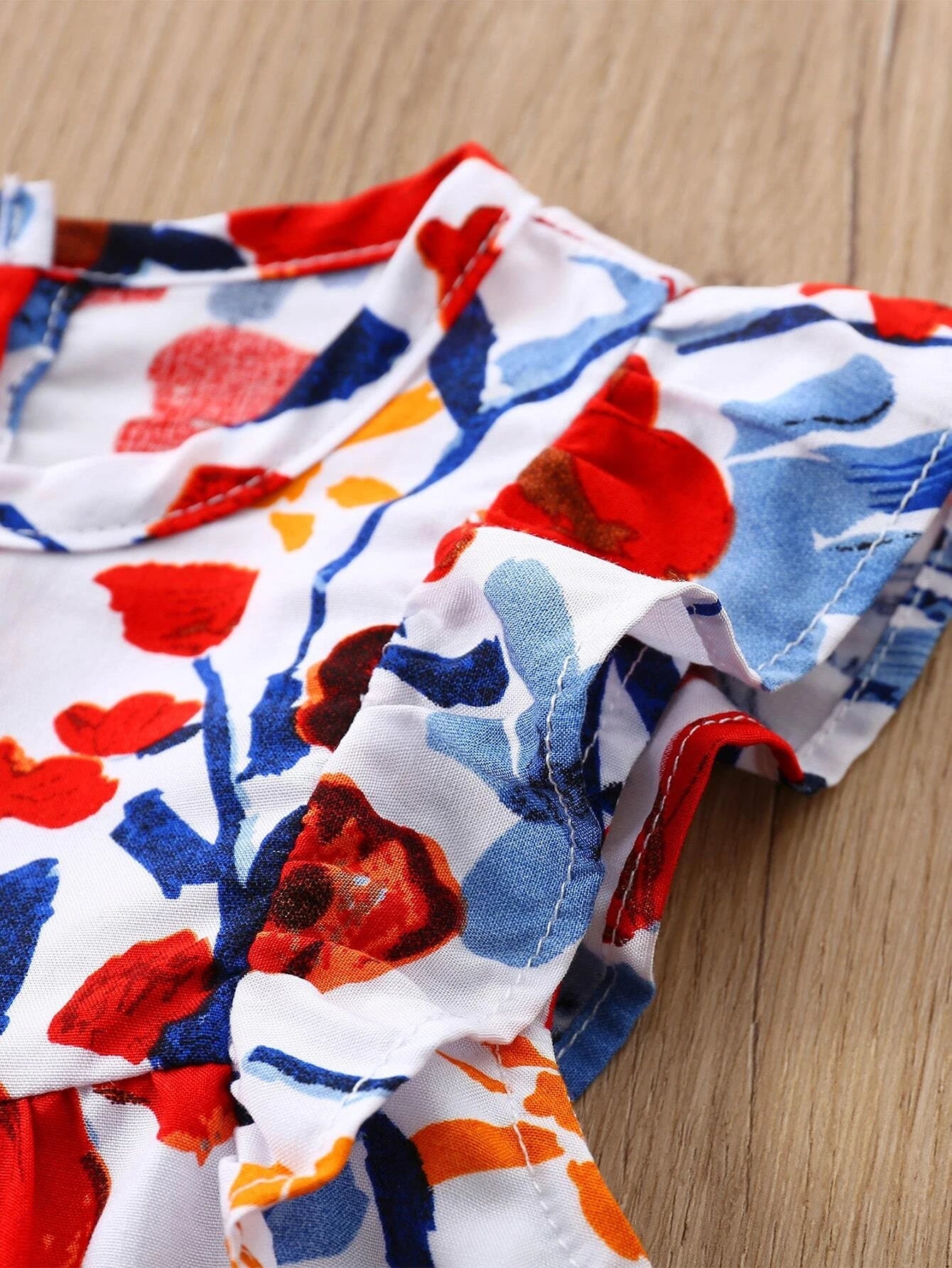 Baby Girl'S Full Print Floral Dress with Ruffled Hem and Headband