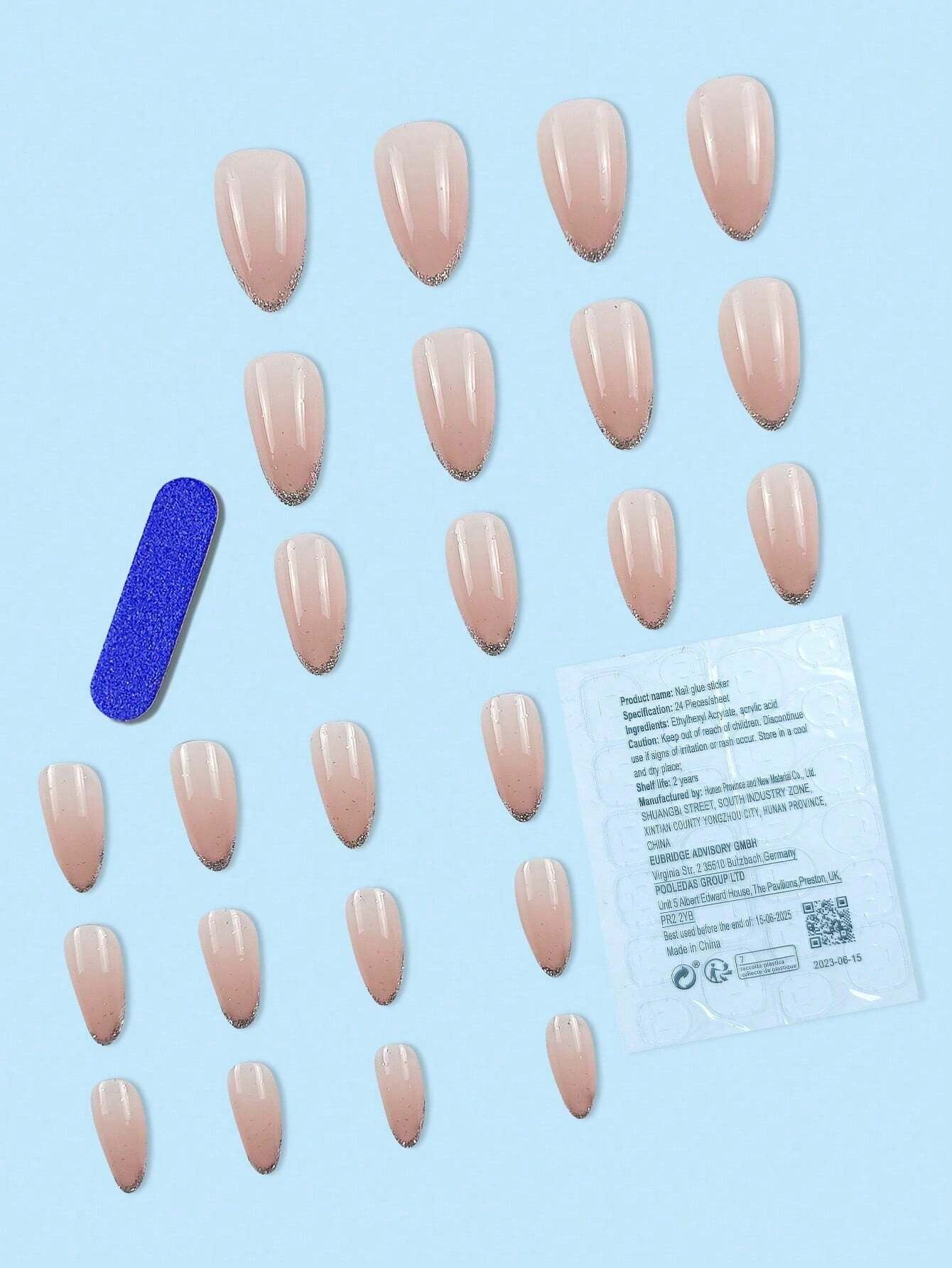 Upgrade Your Appearance: 24Pcs/Set Short Oval Shaped Ice-Clear & Pink & White Ombre False Nails, Suitable for Party, Dance & Daily Style Wear