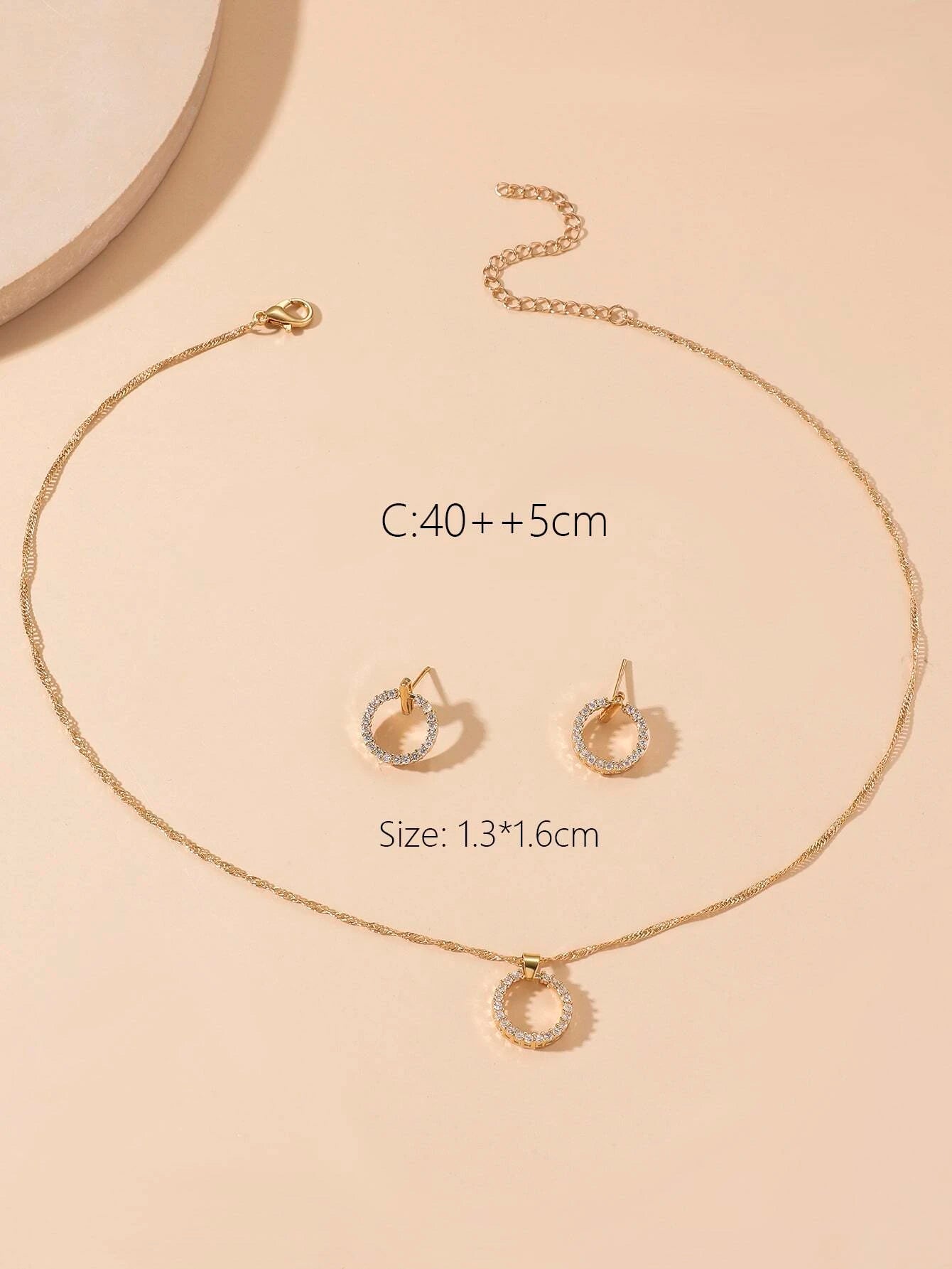 3Pcs Cubic Zirconia Circle Decor Jewelry Set
