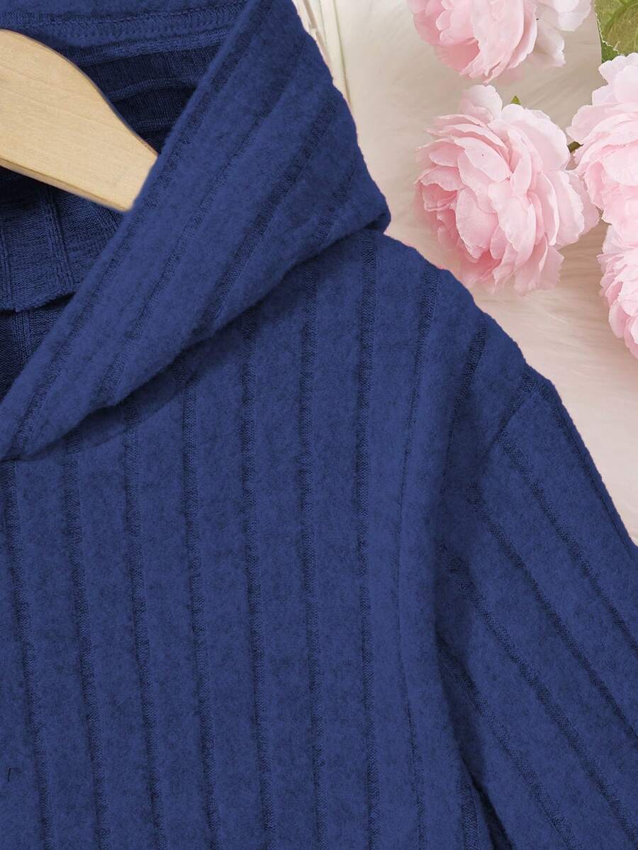 SHEIN تي شيرت مطرز بشريط بوبل مع كابوشون للفتيات المراهقات، مع هيم غير منتظم ، متناسق مع سروال ضيق ، طقم من قطعتين