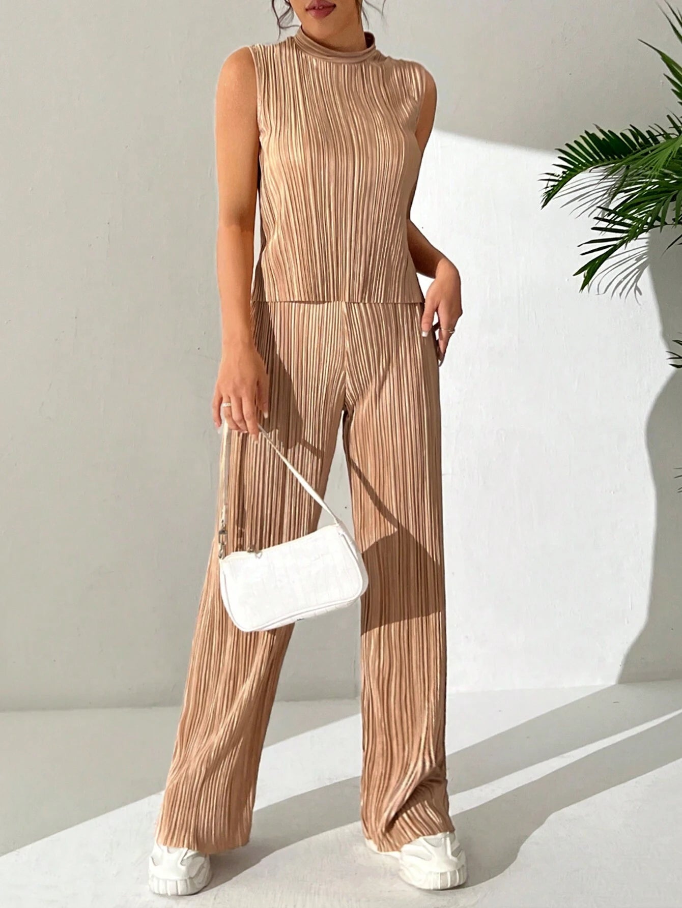 Ezwear Women'S Solid Color Texture Two-Piece Set