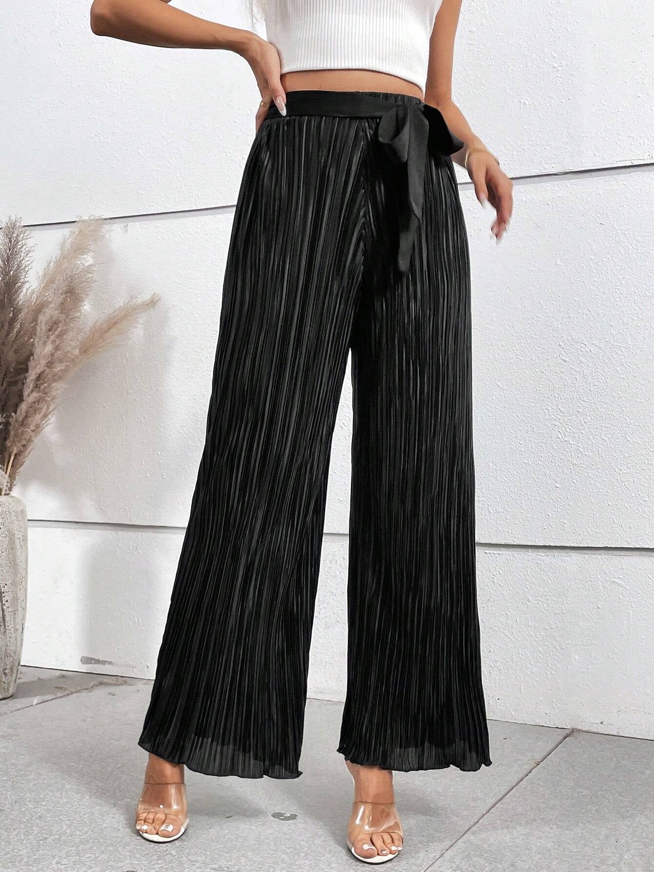 Privé Women'S Tie Waisted Pleated Wide Leg Pants