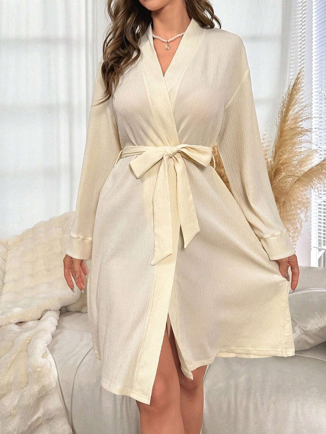 Contrast Lace Belted Robe
