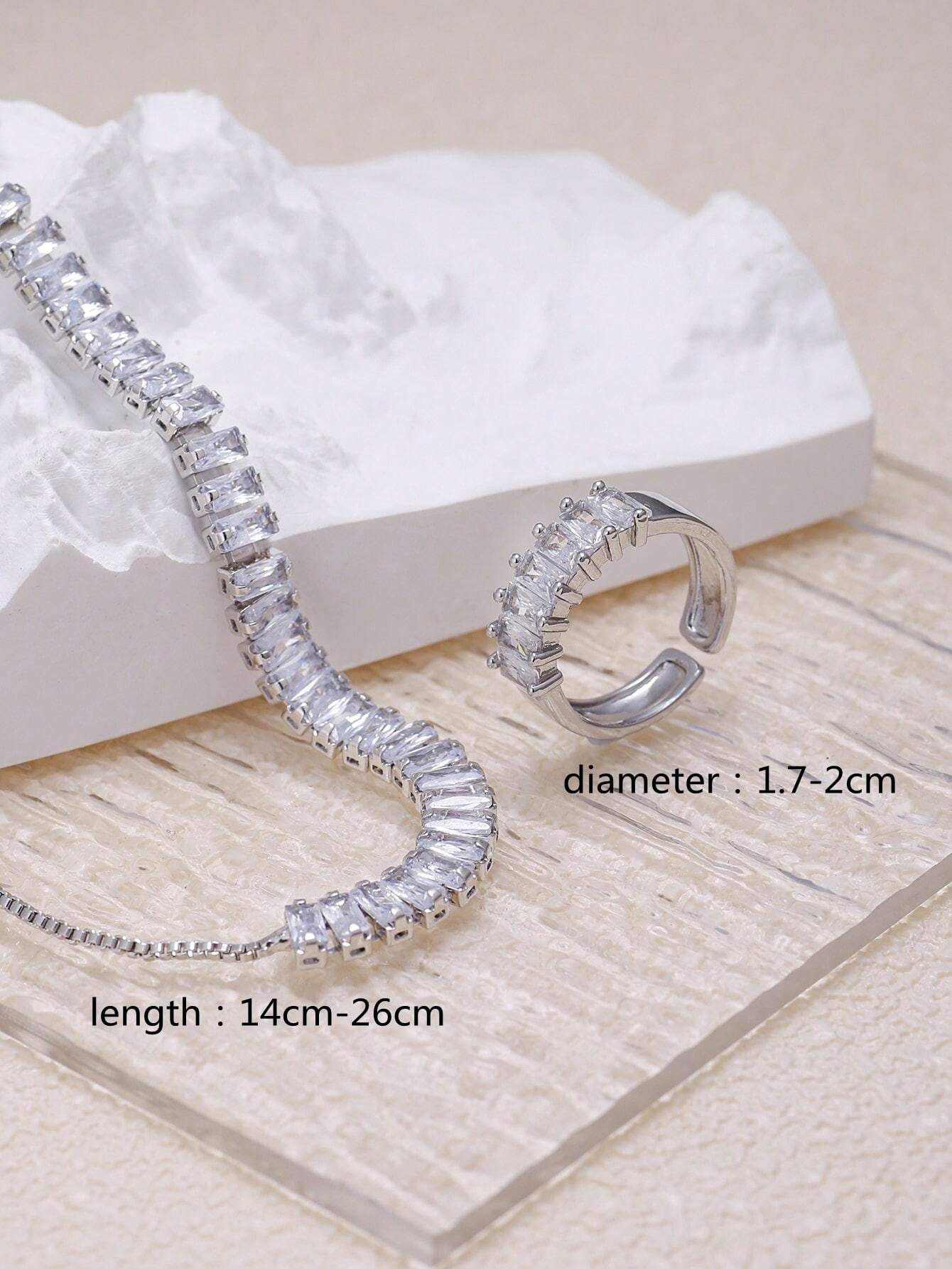 SHEIN سوار وخاتم فضي مزينان بمكعب زركونيا