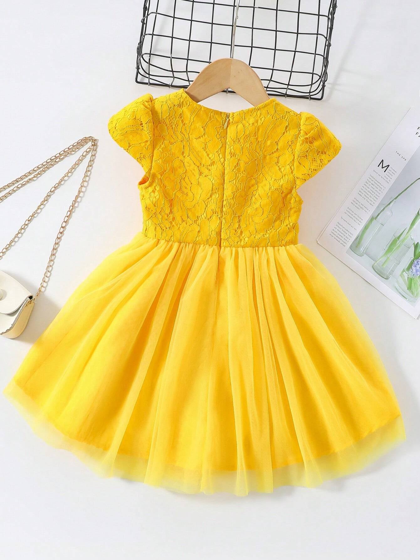 Young Girl Gorgeous Butterfly Bow Decoration Patchwork Lace Tulle Dress